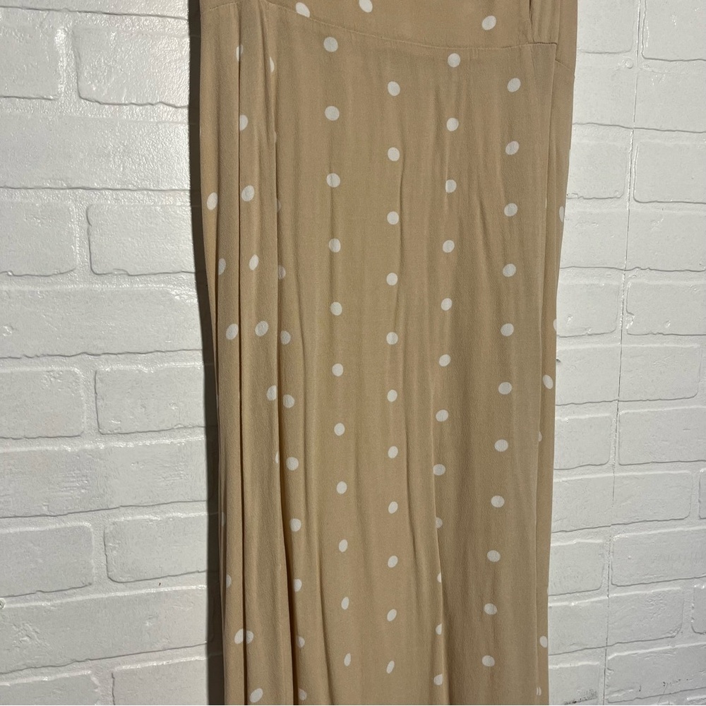 Old Navy Womens Midi Dress Tan and White Polka Dots with Slit Casual XL - Picture 3 of 7